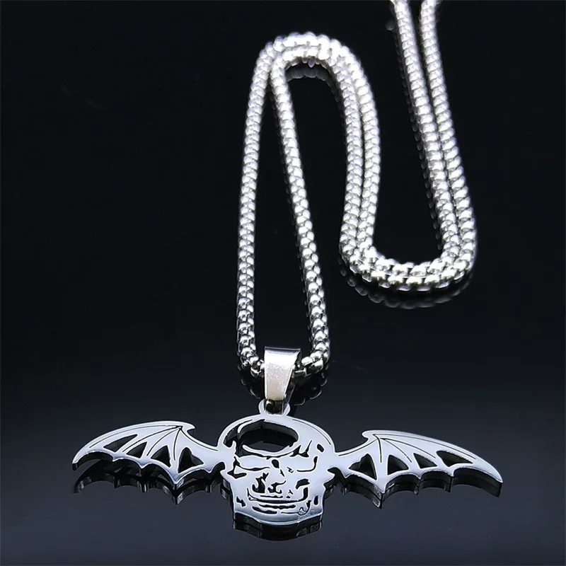 Gothic Vampire Bat Skull Wings Necklace Pendant Stainless Steel Chain Animal Skeleton Pendant Necklace Jewelry collier gothique