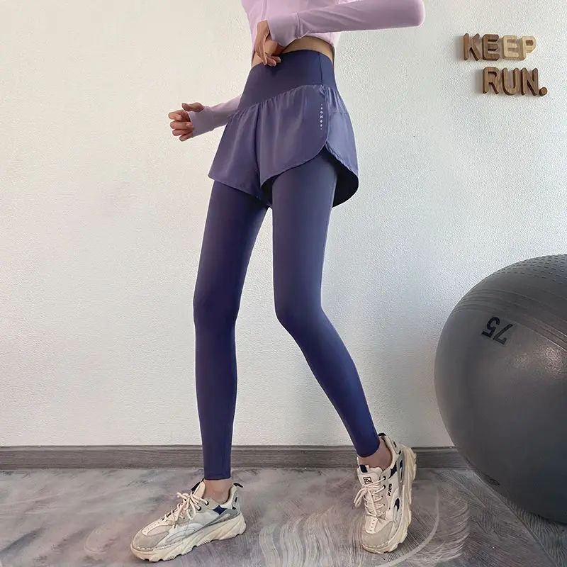 Women's Fall Two-in-One Leggings - High Waist Running Yoga Pants with Slimming Skirted Hem, 4-Way Stretch  From Studio to Street