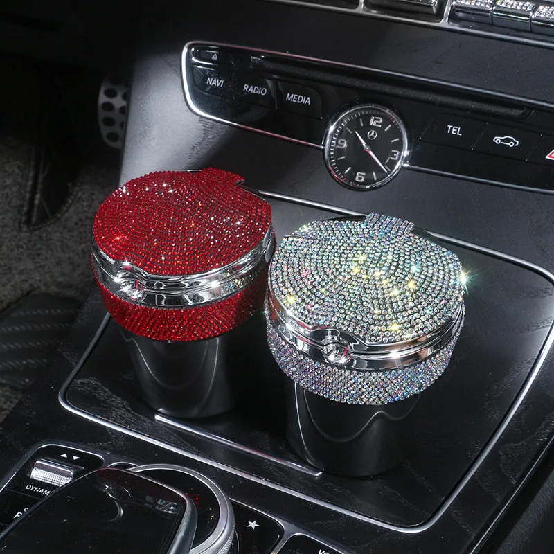 

Creative Ashtray With Cover And Water Drill LED Light Car Accessories Interior Decoration Stuff Decor