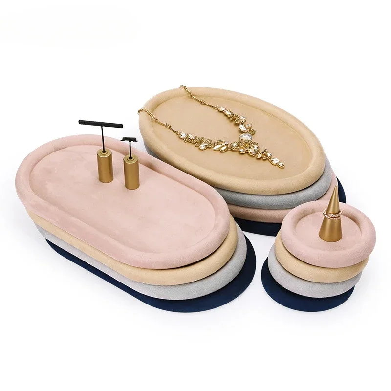

Velvet leather pallet necklace ring earrings bracelet jewelry display tray counter jewelry display stand