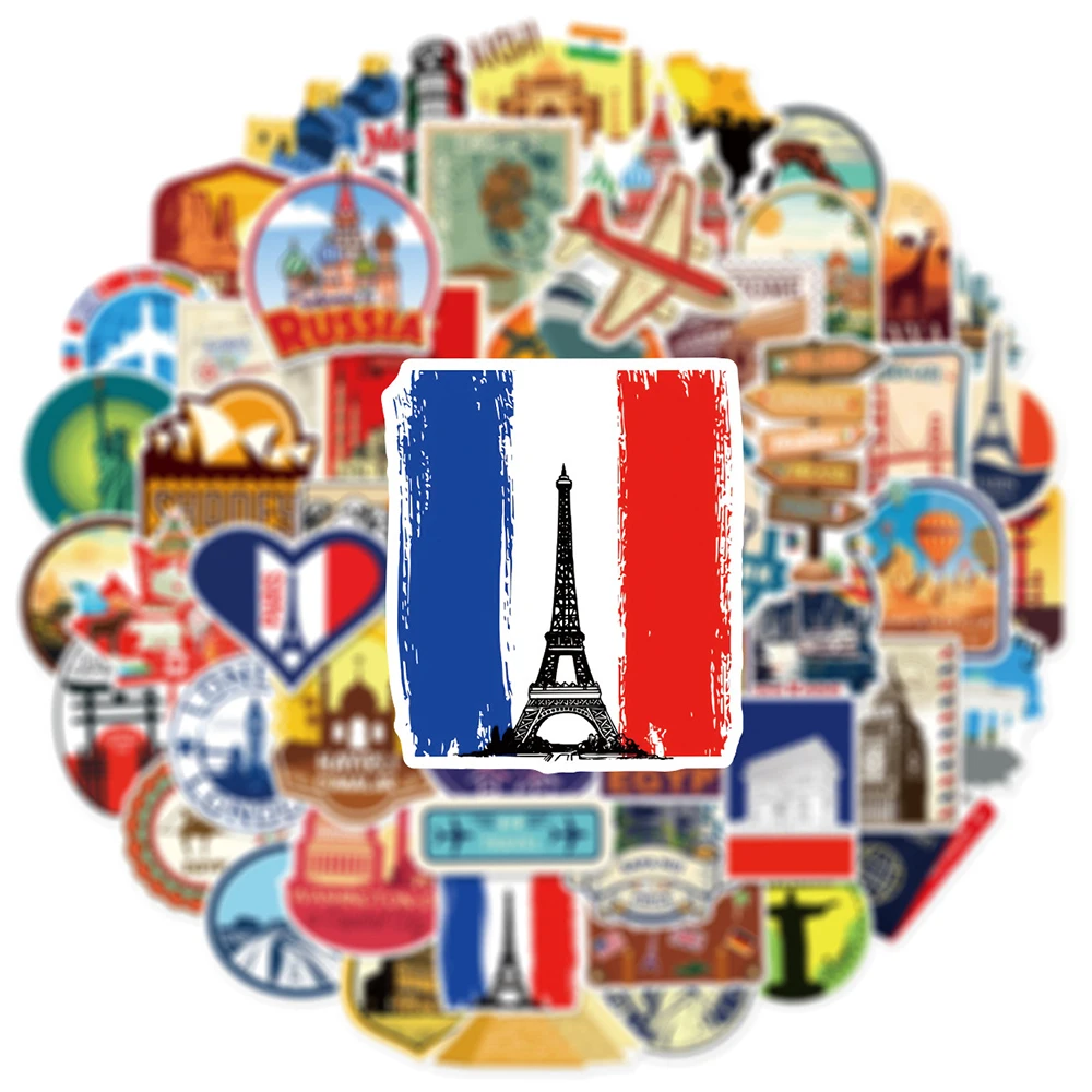 10/30/50pcs rétro monde célèbre bâtiment autocollants ville frappé voyage décalcomanie jouet bricolage cahier valise bagages Cool autocollant décor