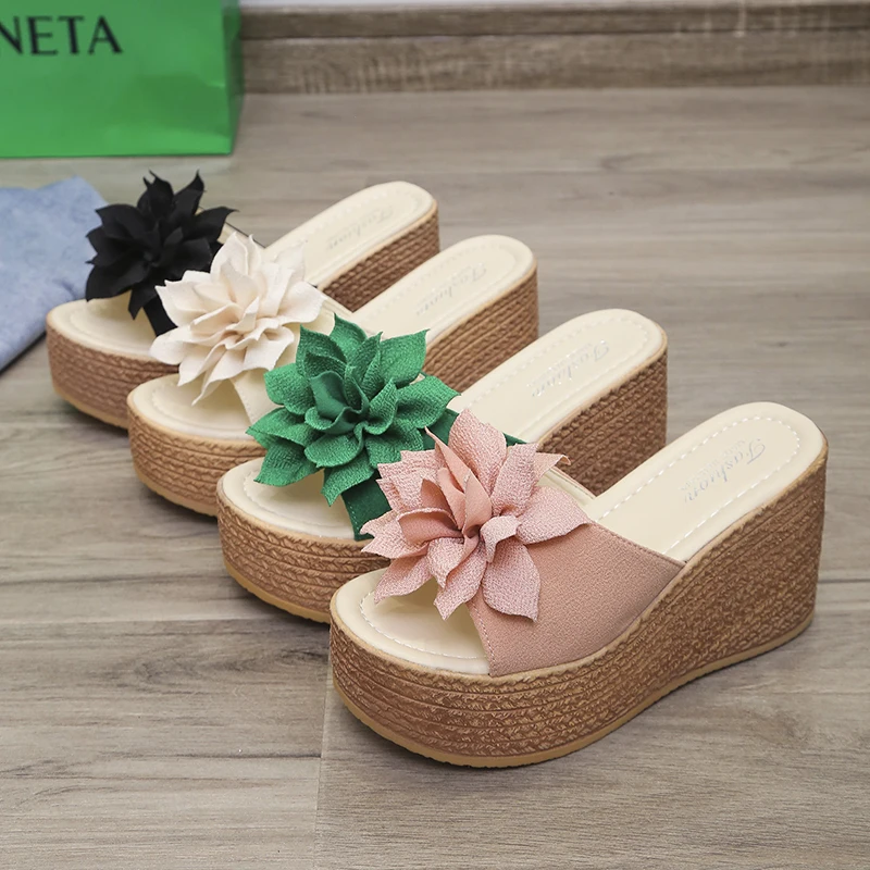 Women Platform Slippers New Wedges Sandals Fashion Flower Women Shoes High Heel Slippers Women Heeled Slippers Zapatos De Mujer