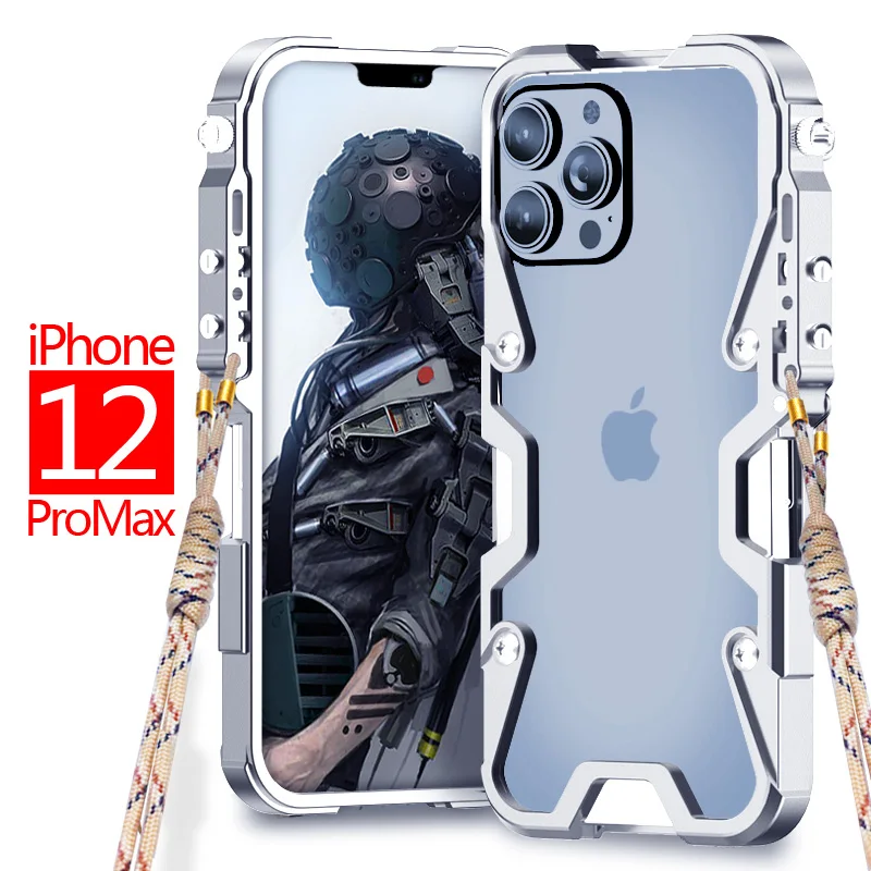 

Luxury Armor Metal Aluminum Phone Cases Bumper For Iphone 12 Pro Max Cover Mechanical Purely Handmade Skull Case