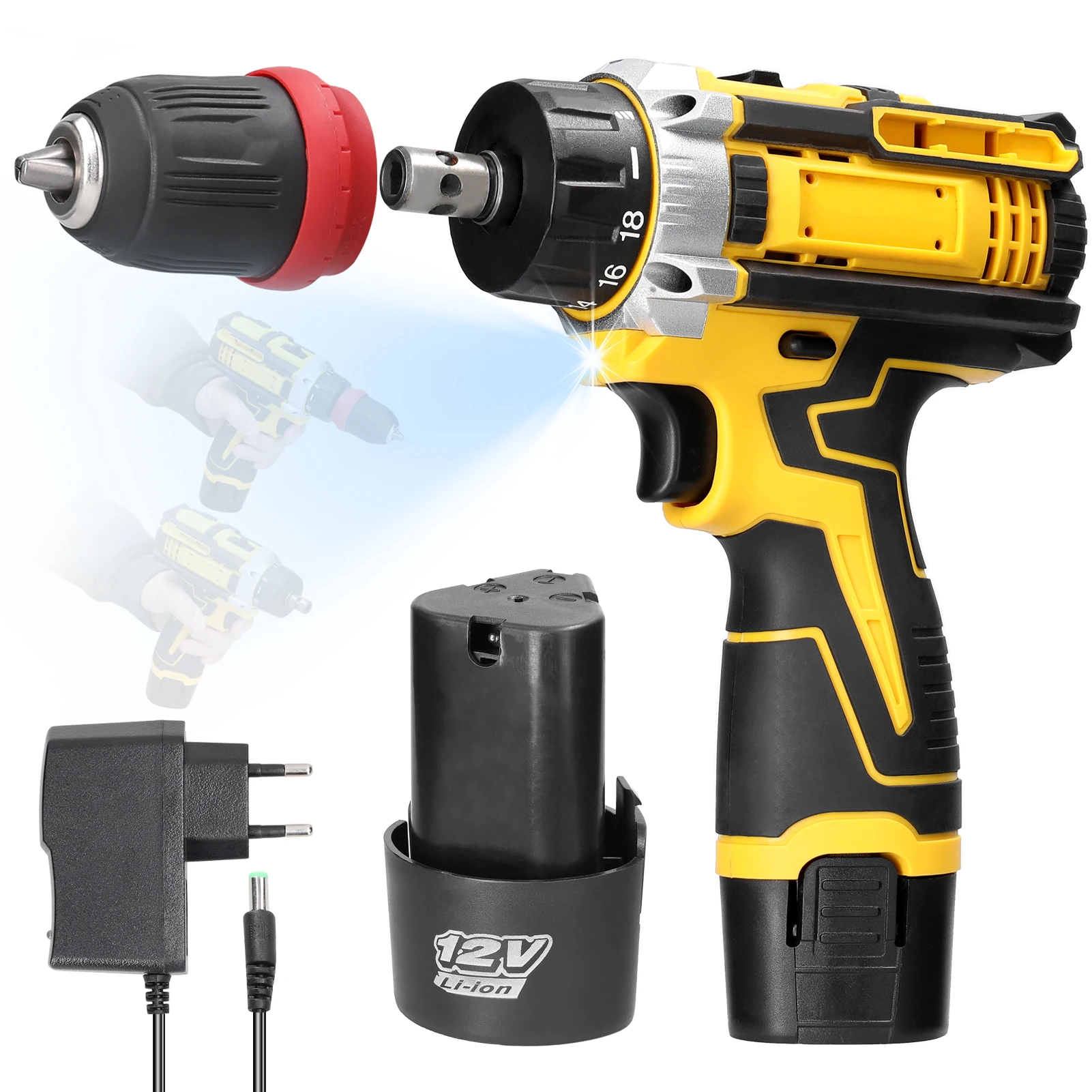 21V Electric Cordless Screwdriver 2 Functions Wireless Impact Drill Mini Lithium Battery Charging Hand DIY Electric Power Tools