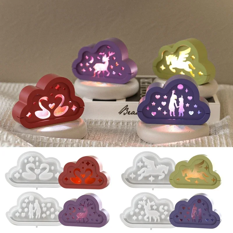 

Коробка для лампы в форме облака, силиконовая форма для влюбленных, лошадей, лебедя, лося, дизайн, выдолбленная подарочная коробка, УФ-эпоксидная смола, ремесленный орнамент, гипсовая форма