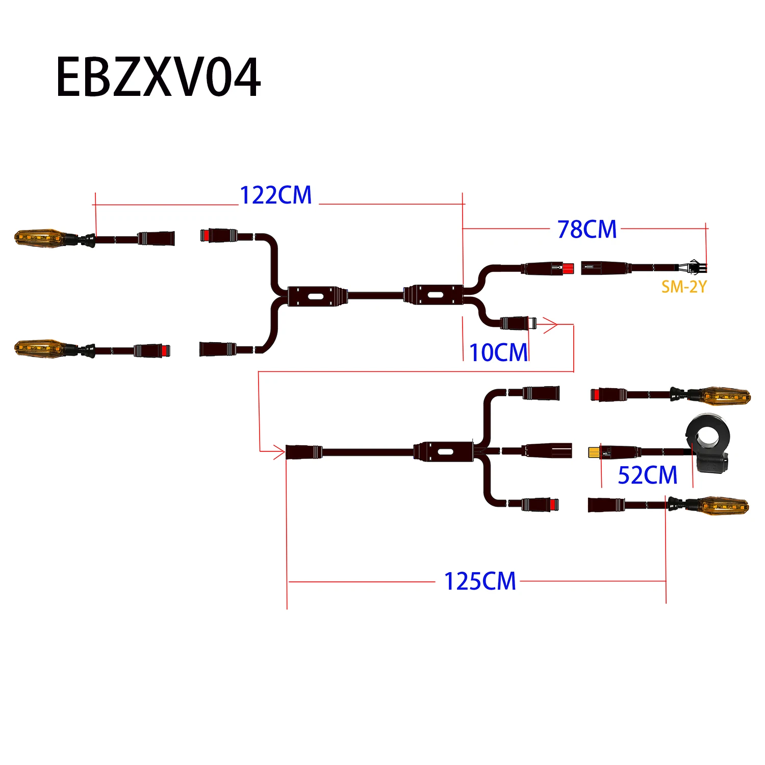 EBKE Electric Bicycle Ebike Turn Signal V04 12V or 36V 48V 52V 72V Waterproof Cable LED Flashing