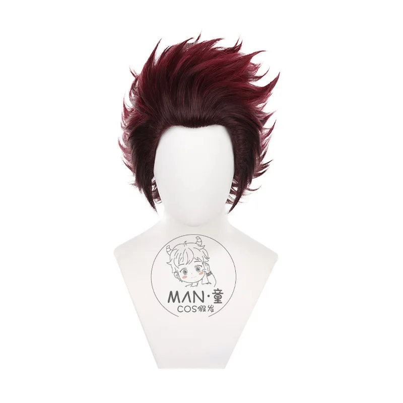 Demon Slayer Tanjiro Kamado Cosplay Pruik Gradiënt Spiky Slicked-Back Haar Halloween Cadeau