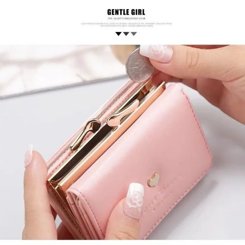 New PU Korean Style Cute 3 Fold Short Wallet Multi Functional Trendy Small Folding Card Holder Purse For Daily Use