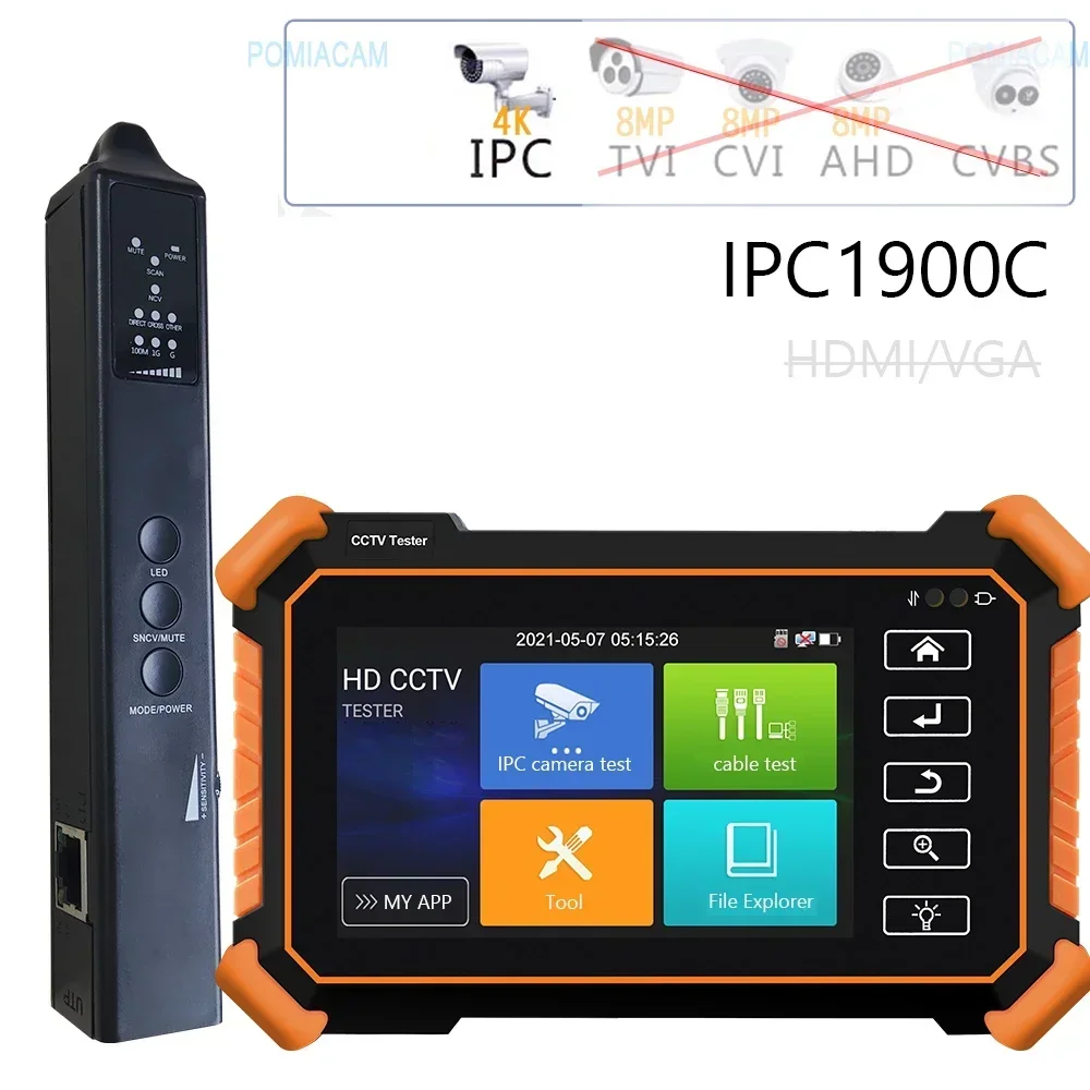 CCTV-tester-monitor IPC camera tester poe 8MP AHD TVI CVI SDI cable tracer RJ45 cable TDR test Rapid ONVIF cctv tester tool