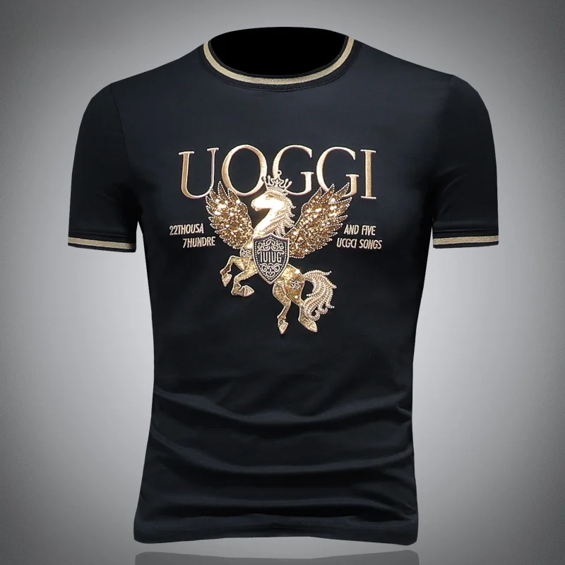 

Мужская футболка Slim Fit с круглым вырезом, модная, летняя, дышащая, из смесового хлопка и полиэстера, с принтом