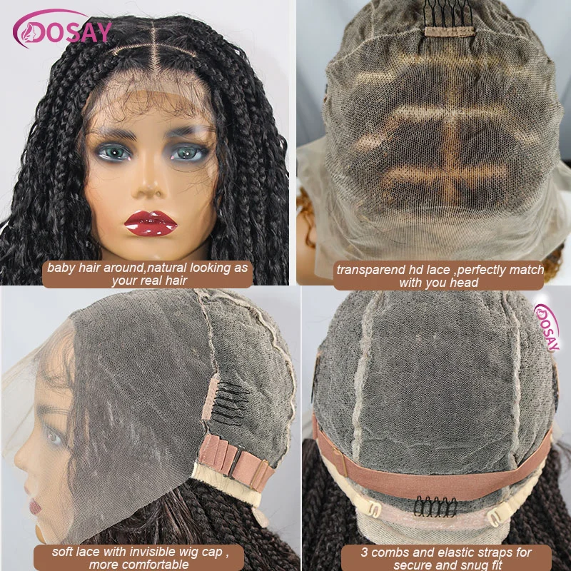 Pelucas sintéticas de encaje Frontal completo para mujeres negras, caja trenzada sin nudos, pelucas trenzadas bohemias, ONDA DE AGUA, trenzas sin