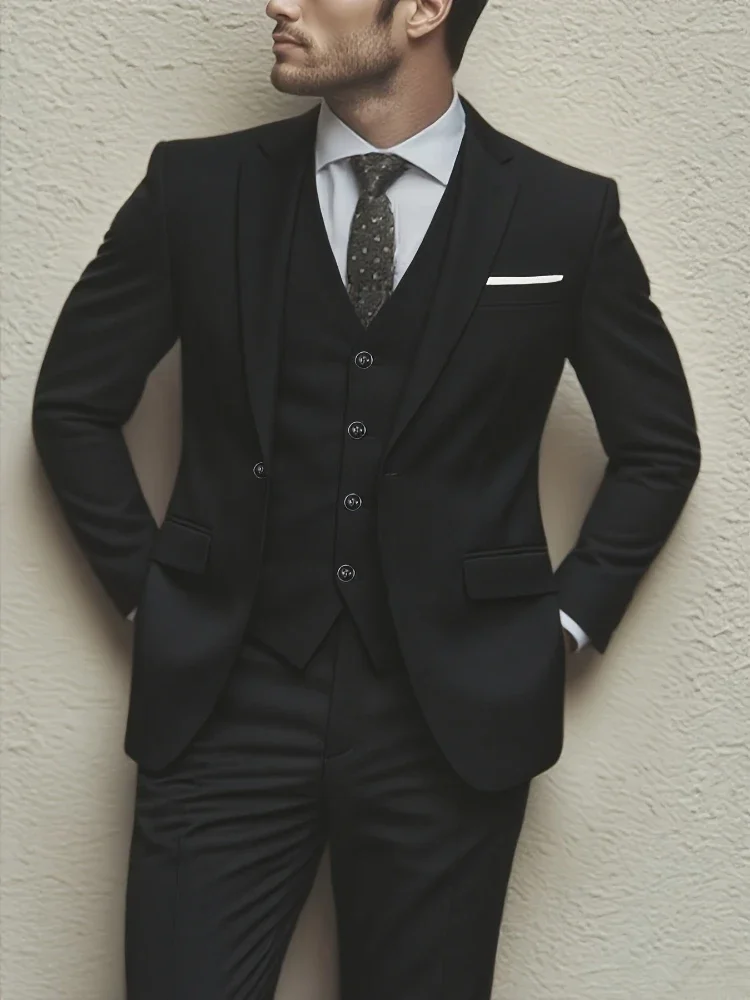 بدلة رجالية أنيقة مكونة من 3 قطع - طقم سهرة بقصة ضيقة لحفلات الزفاف والمناسبات الرسمية مثالي لاجتماعات المكتب والمناسبات الأنيقة #5