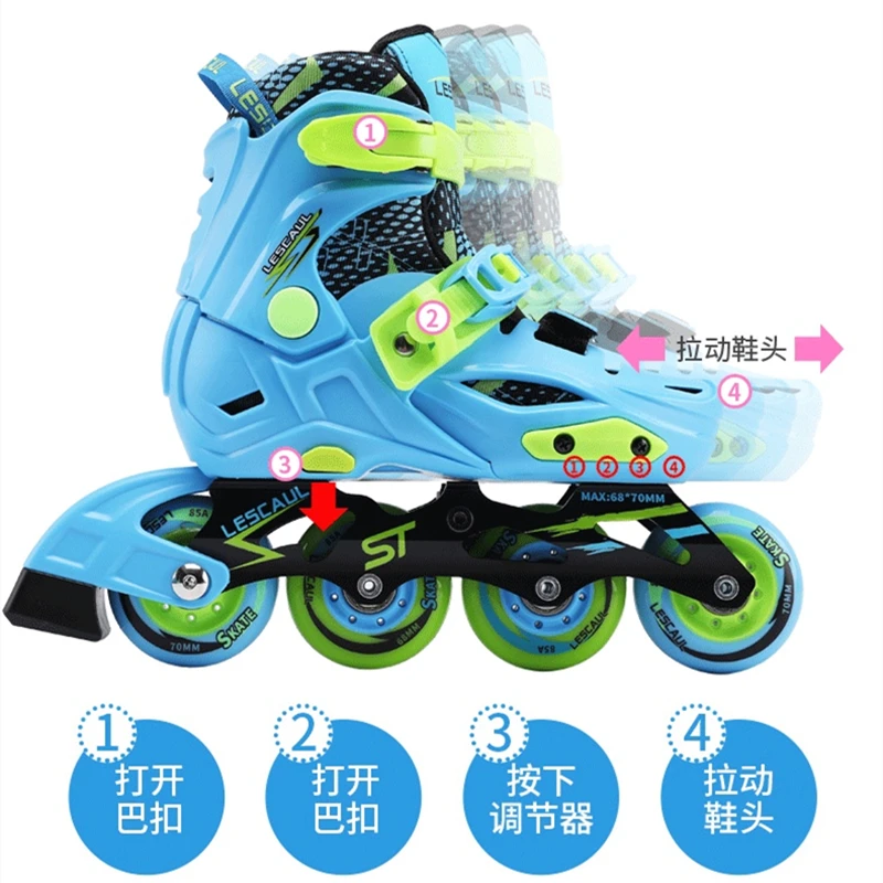 Inline Skates Roller Skates Kids Youth Rock Skates Leisure Training 4 Wheels Blue Pink Outdoor Sports Size 28-39