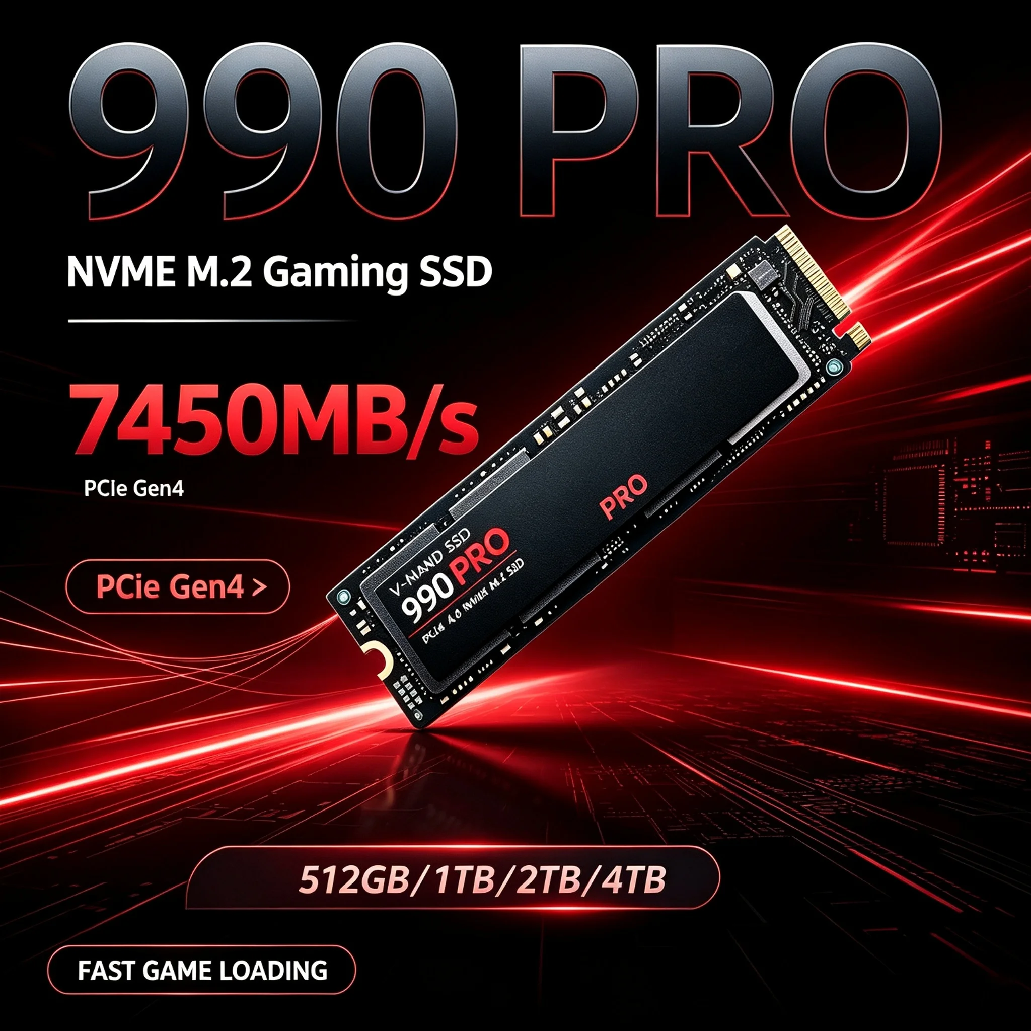 High‑Performance 990 PRO M.2 2280 NVMe SSD 1TB 2TB 4TB PCIe Gen4 Fast Game Storage Disk For PS5 Gaming PC Laptop Desktop