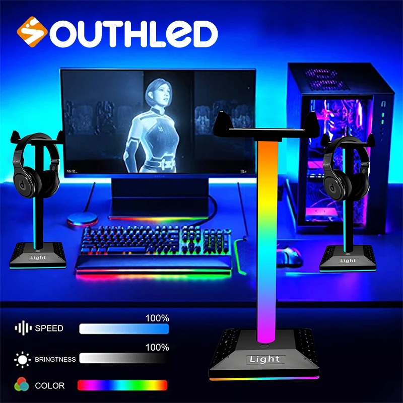 Nuevo diseño de luces LED Multicolor, soporte para auriculares para juegos, luces LED RGB con cargador USB