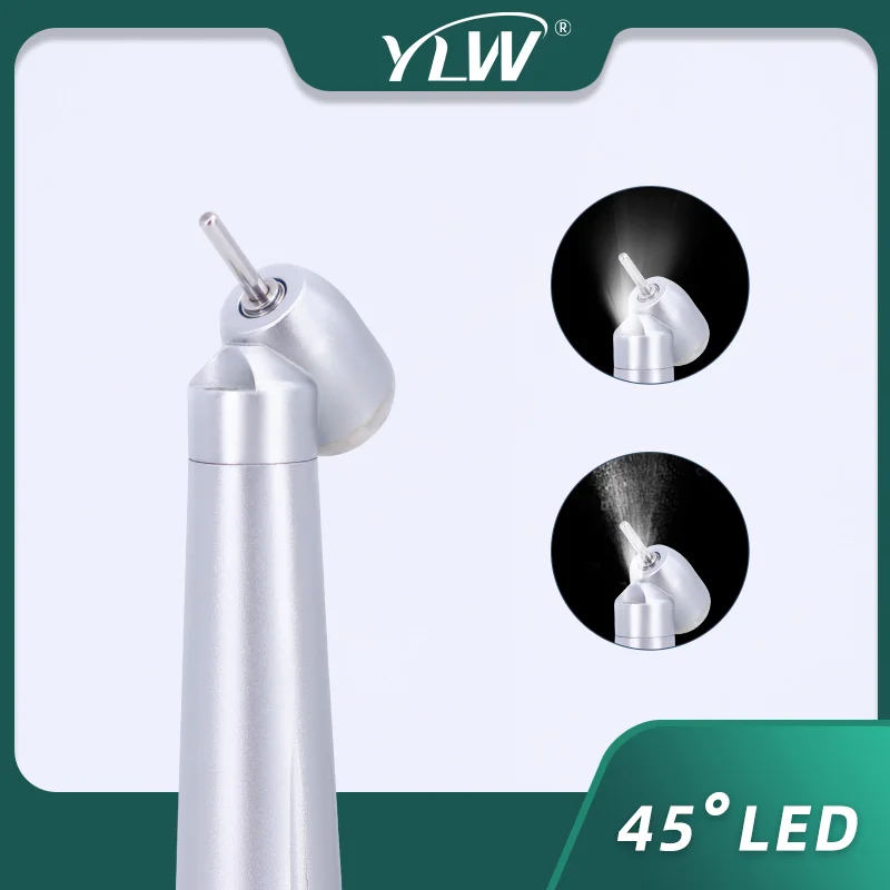 45 Degree Handpiece with LED  A-Grade Ceramic Bearings Dental High Rotation Pen High Speed Push Button Air Turbine Light