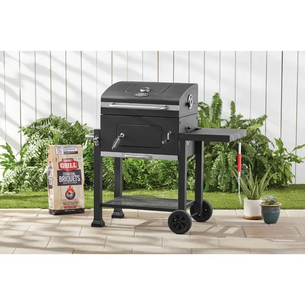 Portable Heavy Duty 24-inch Charcoal Grill, Black Adjustable Air Vents Easy Clean