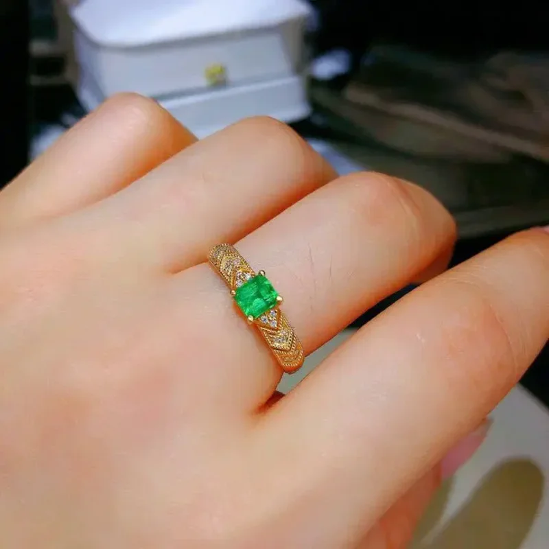 18K gold ring for women Natural 2 carat emerald with diamond jewelry anillos de bizuteria anillos Mujer gemstone rings box gift