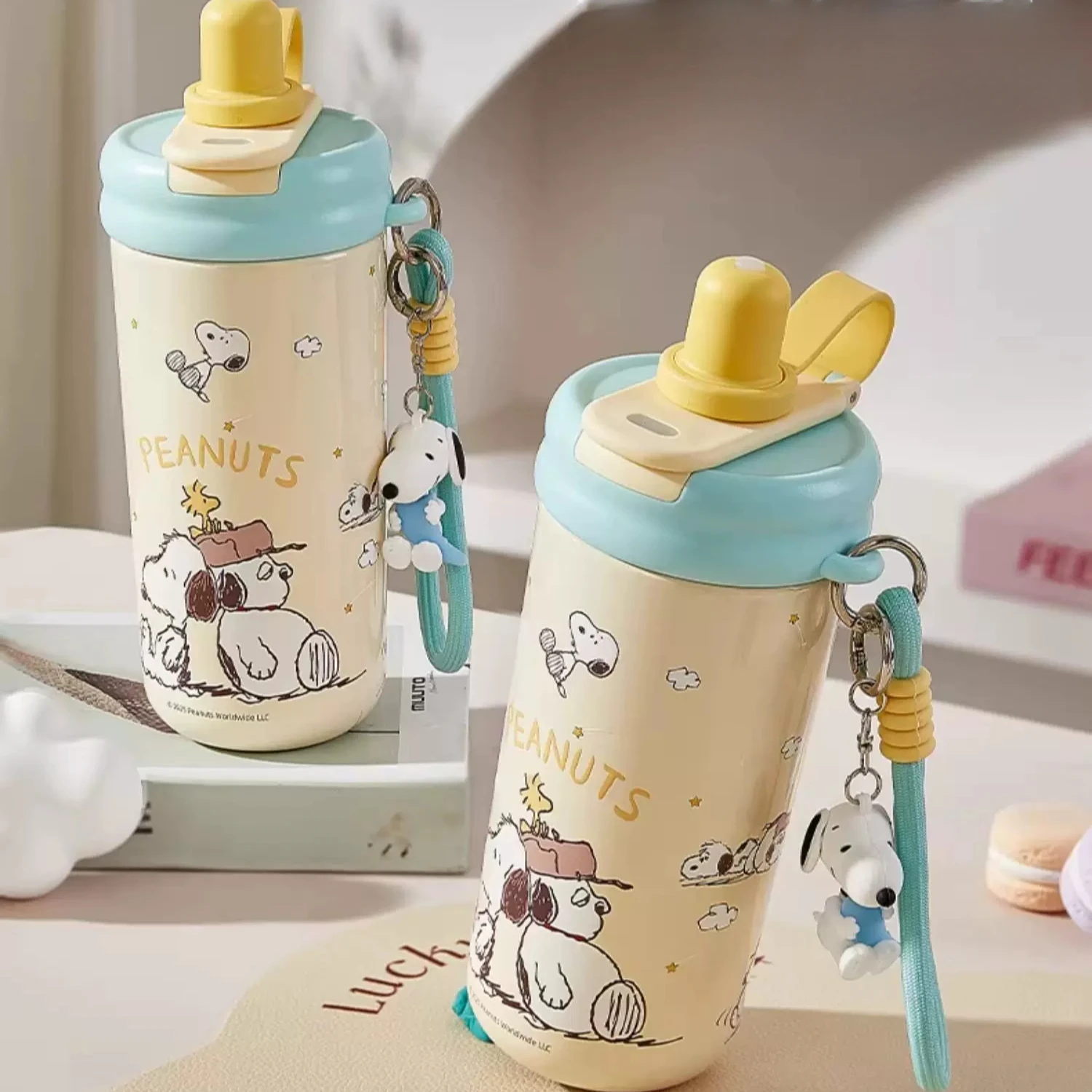 Cute Cartoon Snoopy Olaf Straw Insulated Water Cup Portable Coffee Cup Birthday Gift Commuter Office Essential