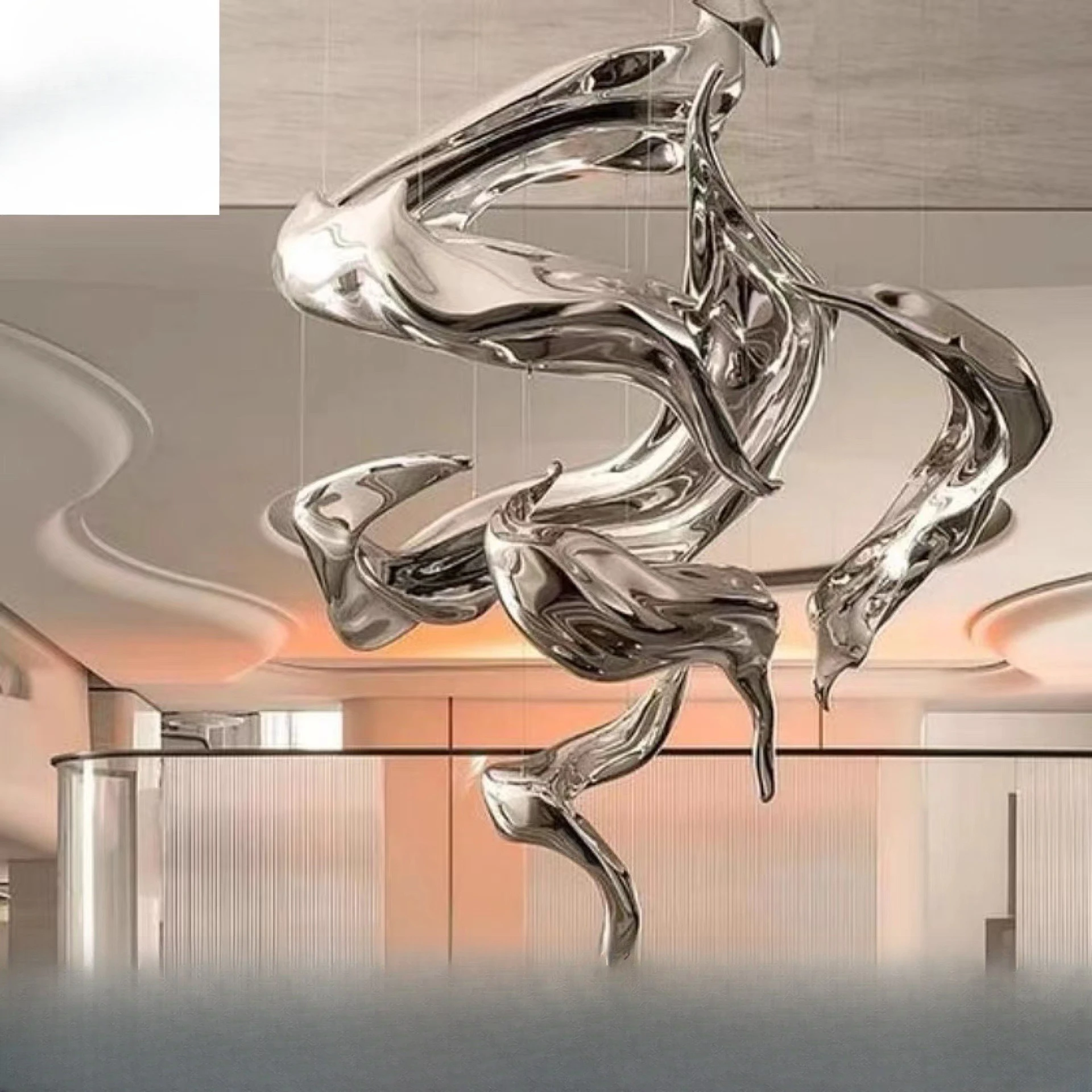 Hotel Lobby Sculpture FRP Electroplating Ceiling Installation Sales Office Air Ceiling Art Pendant