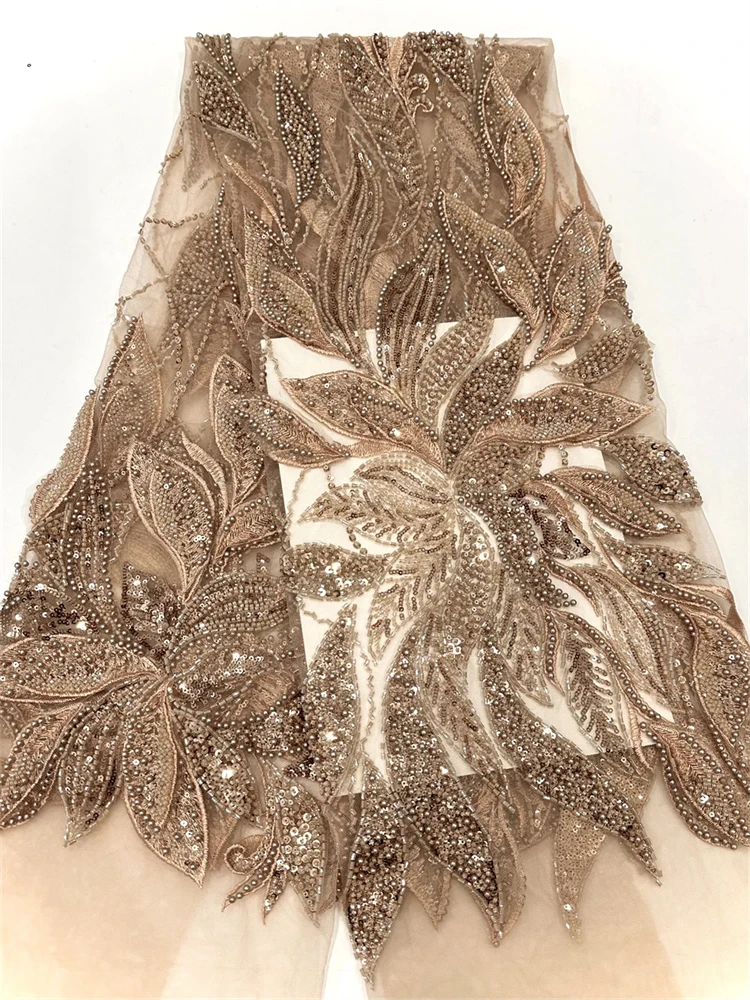 Afrikaanse zware kralen kant stof, Nigeriaanse pailletten bruidegom stof, bruiloft feestjurk, hoge kwaliteit, 5 yards, 2025