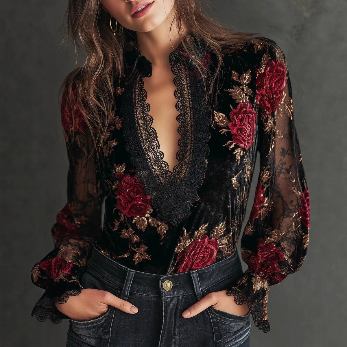 

European and American Style Women's Loose Long Sleeve Velvet Shirt for Autumn and Winter