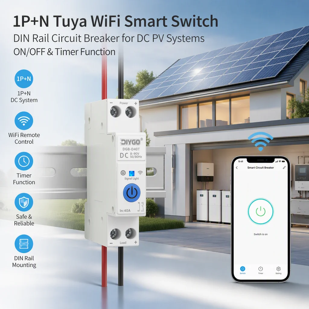 DIY GO DC 1P+N 40A Control Switch by TUYA  APP WIFI Smart Circuit Breaker MCB DIN Rail for Smart Home wireless Remote ﻿