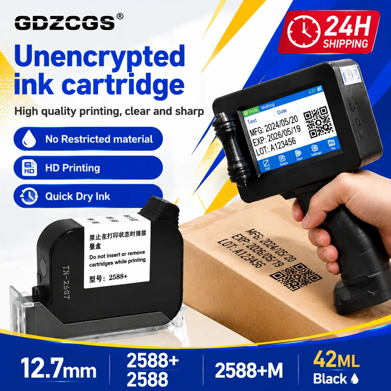 2588+ 2588 2588+M 42ML Wkład atramentowy Szybkoschnący Wysokość druku 12,7 mm Uniwersalny do niezabezpieczonych drukarek przenośnych Czarny — zdjęcie produktu 3