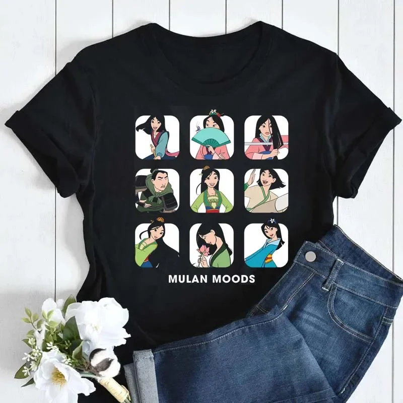 Disney-T-shirt à manches courtes imprimé Mulan pour femmes, esthétique Harajuku, décontracté, femme, vêtements College Mushu, nouvelle mode, été