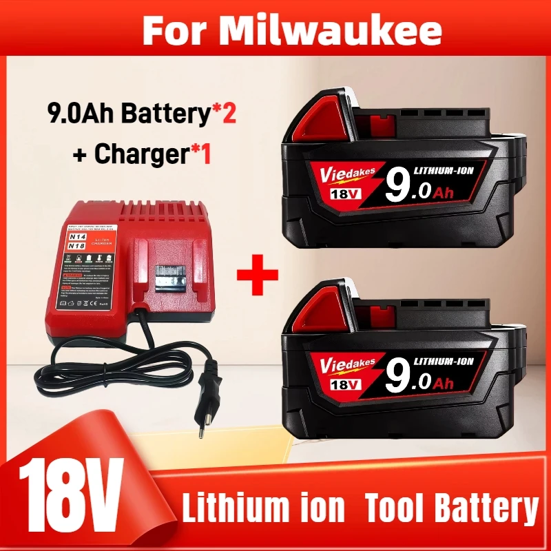 

Original for Milwaukee M18 Battery, 9.0Ah lithium ion Tool batteries + Charger, BR, XC, 18V, M18B5, 48-11-1860 48-11-2830