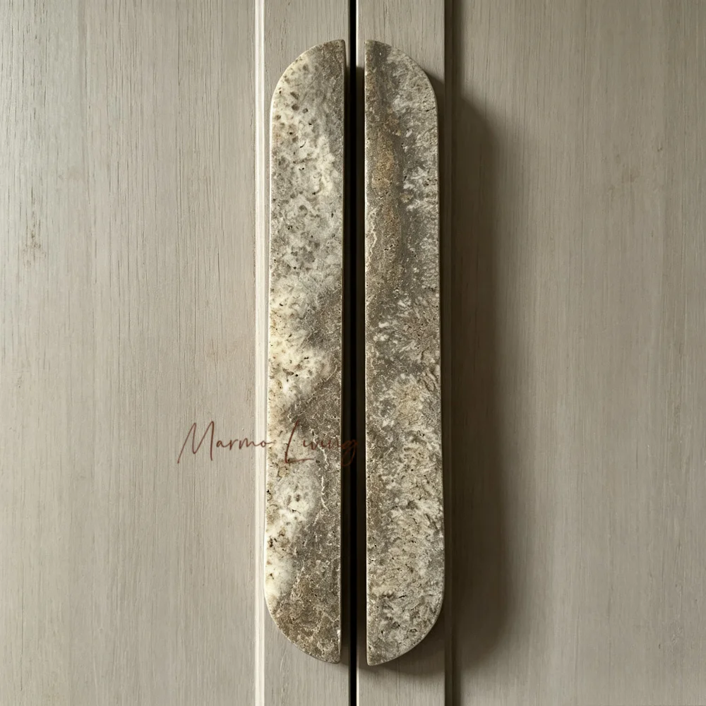 Wabi Sabi Natural Marble Knob Silver Grey Travertine Stone Handle Door Handle Door Pull for Bedroom Cabinet