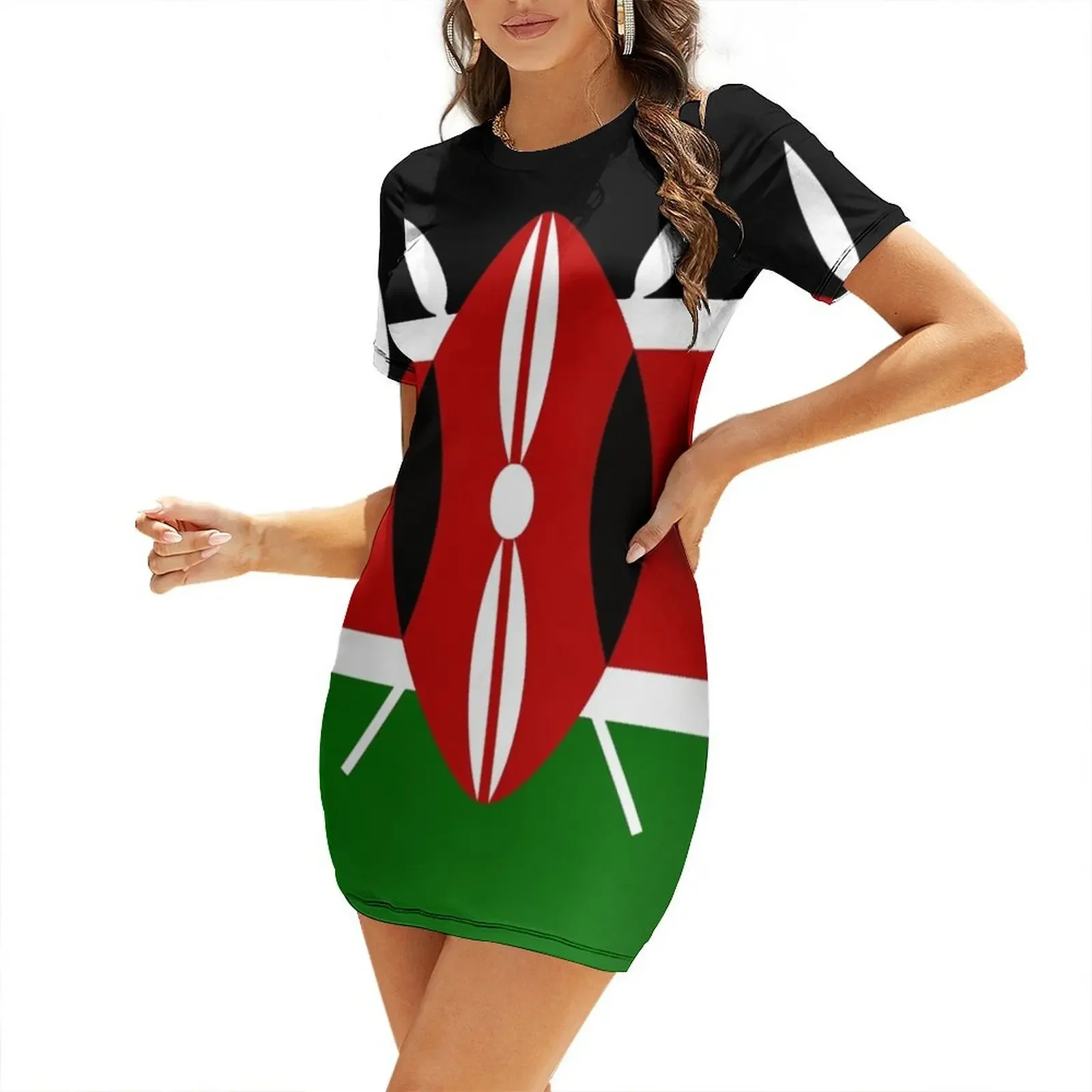 

Kenya: Kenyan Flag Short-Sleeved Dress Elegant gowns prom dress 2025 Women's summer dresses Dresses for wedding party Dress