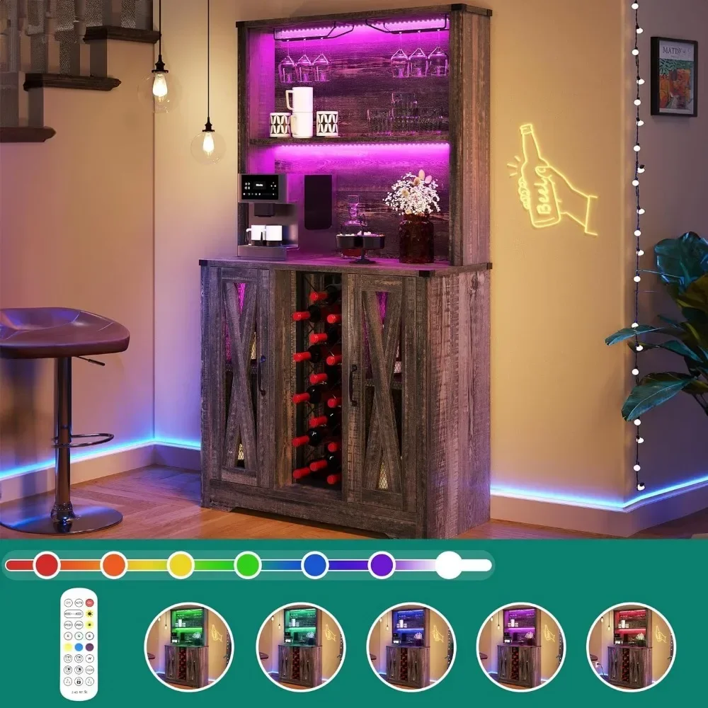 Corner Bar Cabinet for Home Dark Rustic Oak Kitchen Cabinets for Living Room Bottle Rack Mini Bar Furniture Wine Cellar