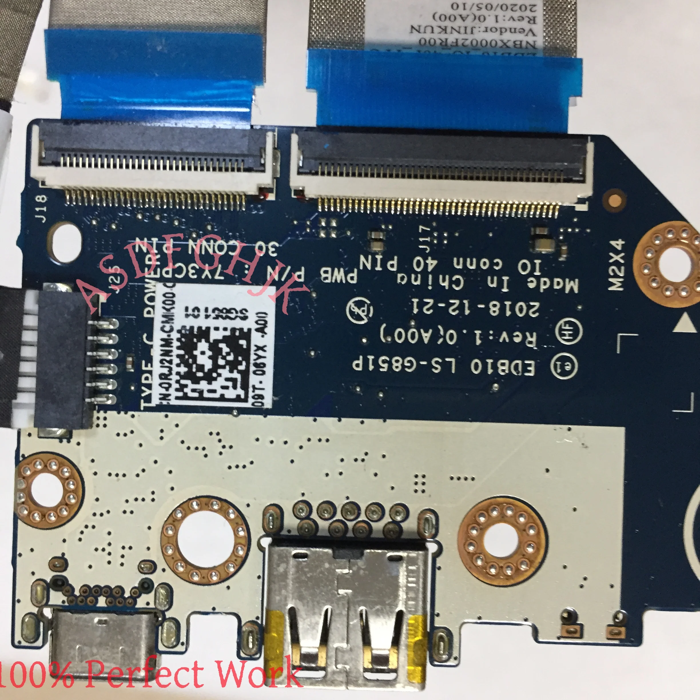 For Dell Chromebook 3100 2in 1 Laptop Replace USB Board 0RJ2NM LS-G851P With Cable 100% Perfect Work