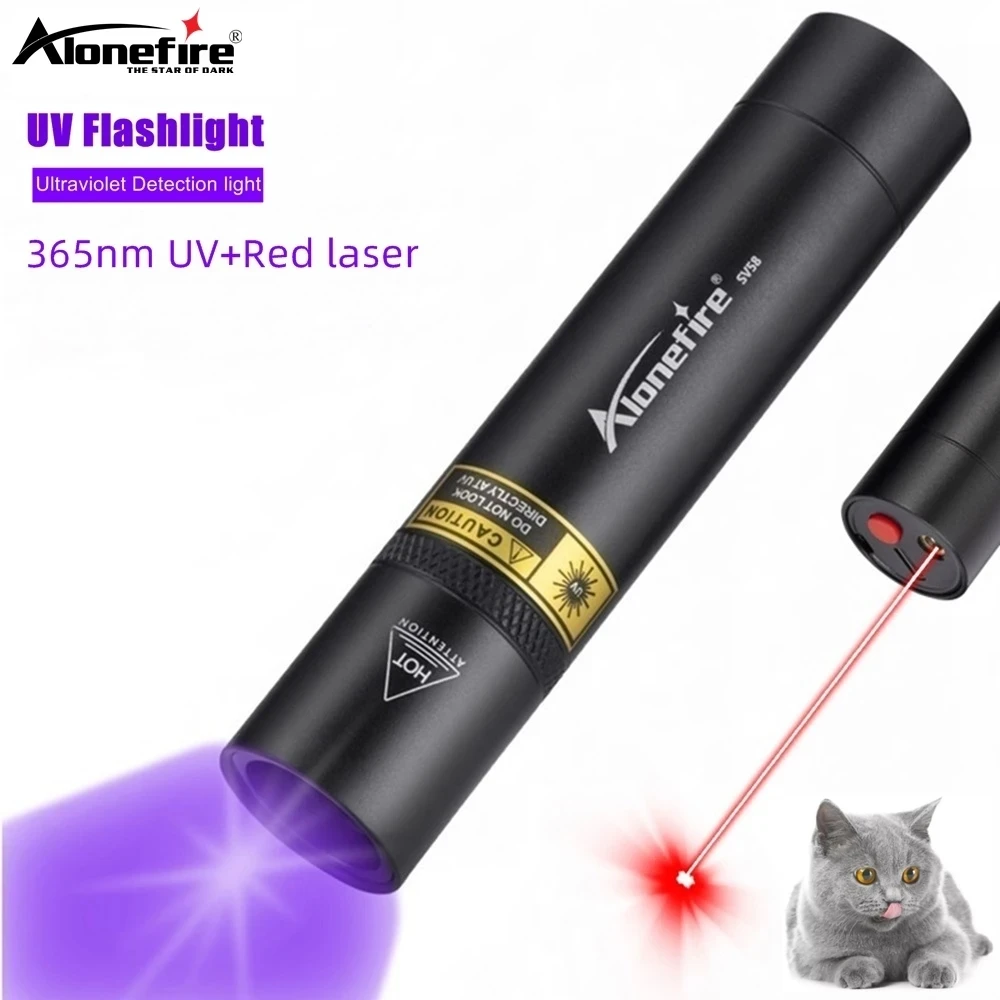 

2-in-1 UV 365nm Black Light Flashlight+Red Laser Pet Cat Dog Urine Tinea Marker Money Ore Scorpion Fluorescent Detection Torch