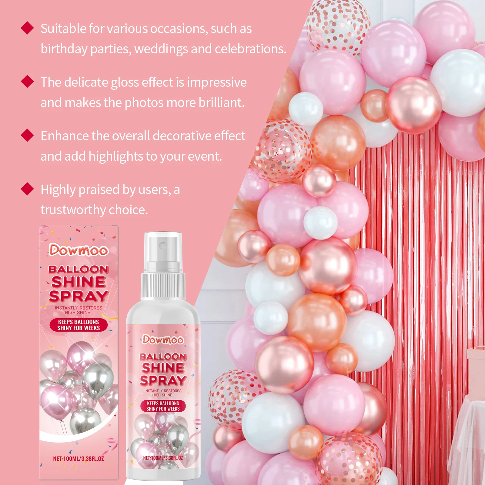 Balloon Shine Spray Instant High‑Gloss Enhance Balloon Color Luster Party Event Atmosphere Decoration Balloon Polish Spray 100ml