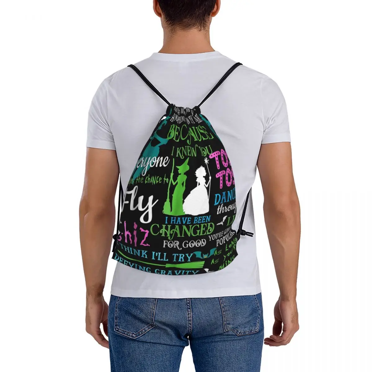 Mochilas musicales de Halloween para hombre y mujer, bolso con cordón, paquete de bolsillo, bolsa de almacenamiento, bolsas de libros para estudiantes