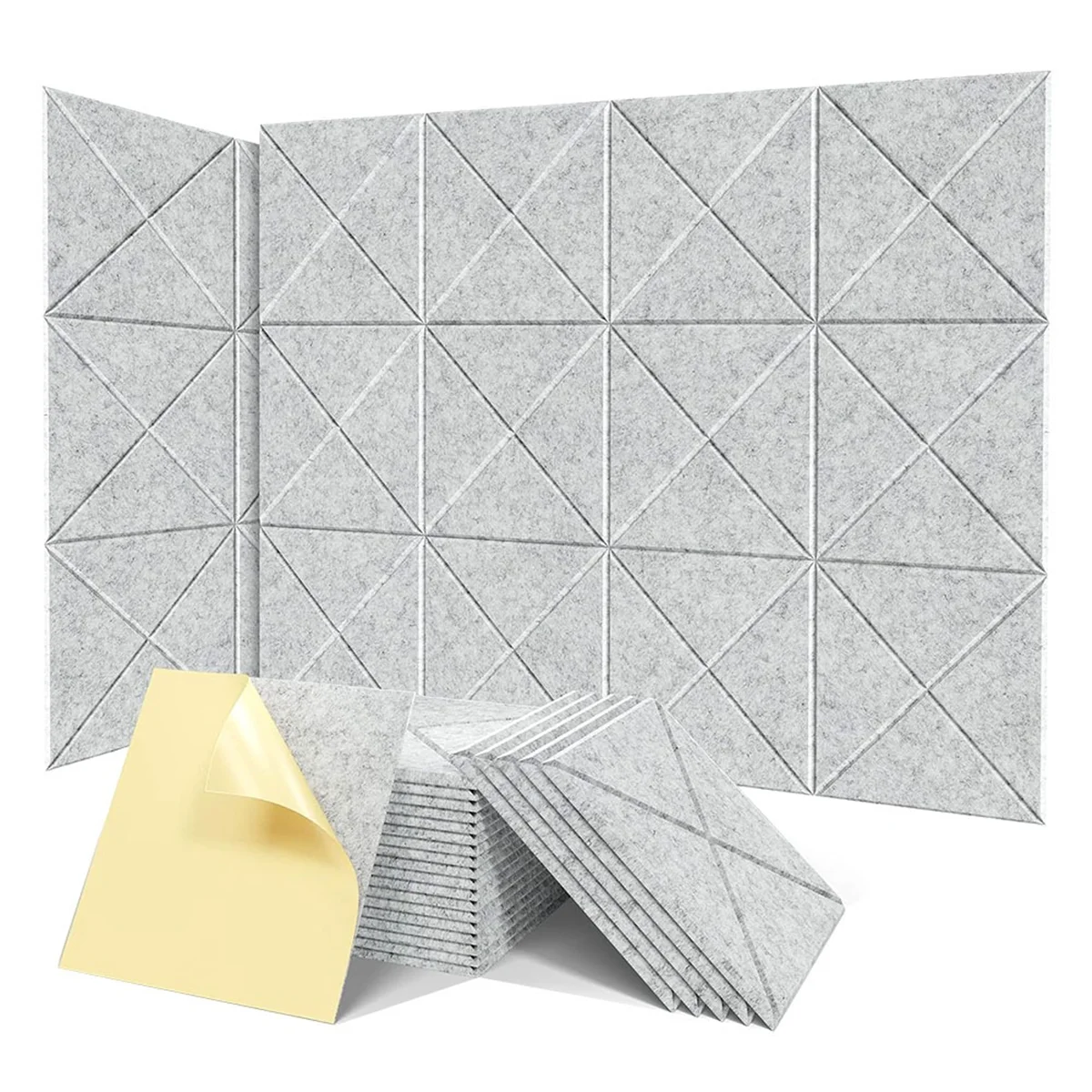 12Pack Acoustic Panels with Self-Adhesive, 12x12x0.4Inch Sound Proof Foam Panels, Sound Absorbing Tile for Walls Gray