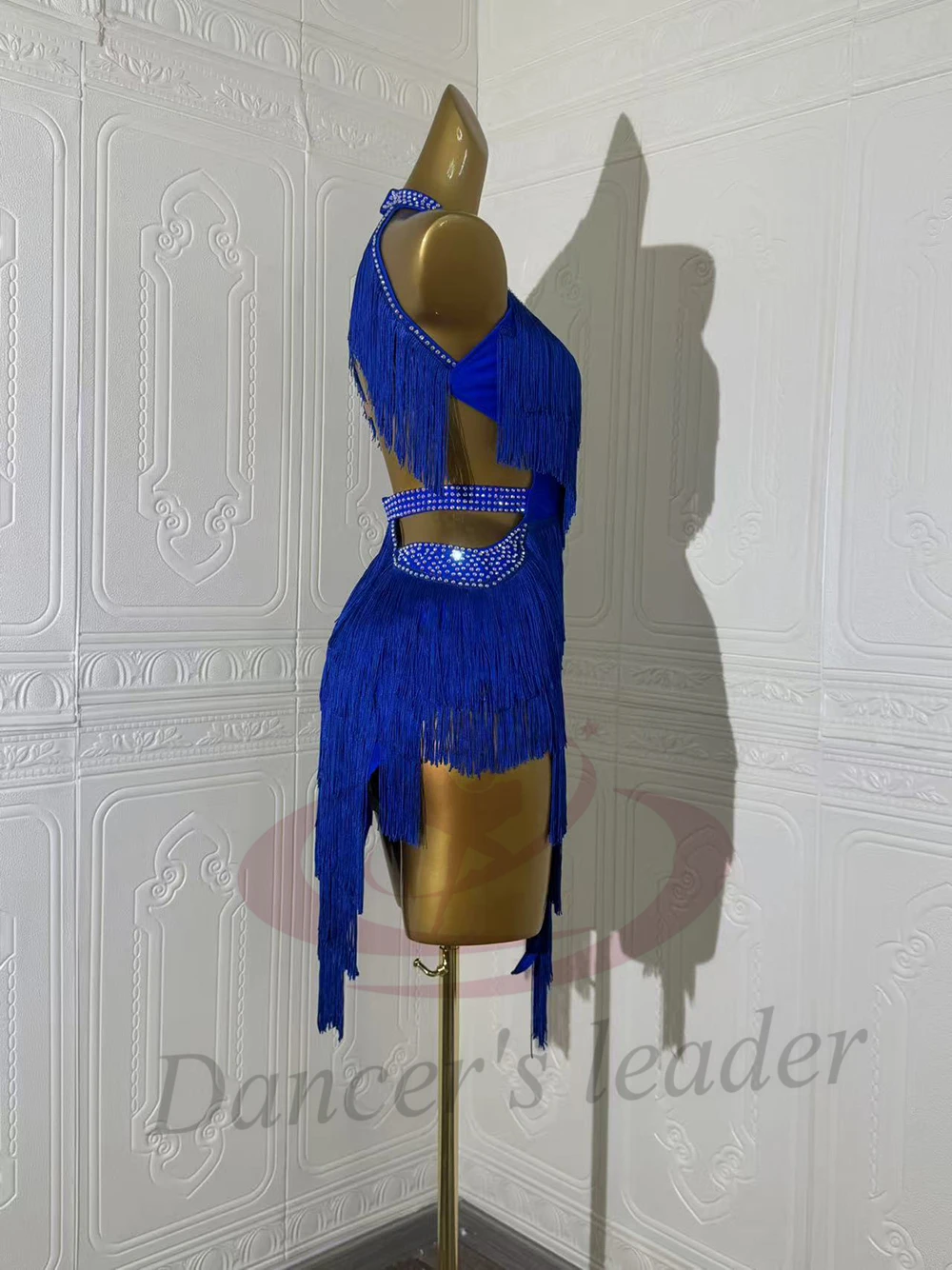 فستان راقص لاتيني، فستان شرابة باللون الأزرق الداكن مخصص للبالغين والأطفال، فستان أداء تانجو سامبا AB Stone