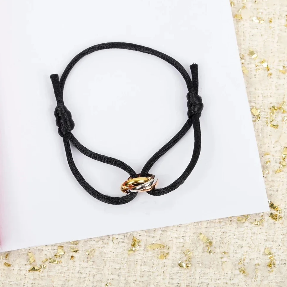 

Europe Designer Pink Black Red Rope Couple Top Quality 925 Silver Bracelet Women Luxury Jewelry Fine Gift Trend