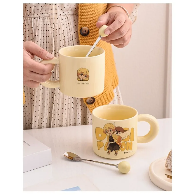 귀멸의 칼날 만화 애니메이션 아가츠마 젠이츠 물컵, 남녀 모두를 위한 패셔너블하고 개성 있는 머그컵, 가정용 세라믹 컵