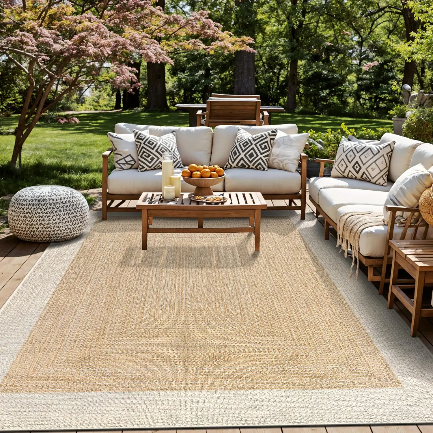 

Natural Braided Geometric Reversible Weather Resistant Indoor/Outdoor Area Rug, for Patio, Balcony and Living Room, 5' x 7'