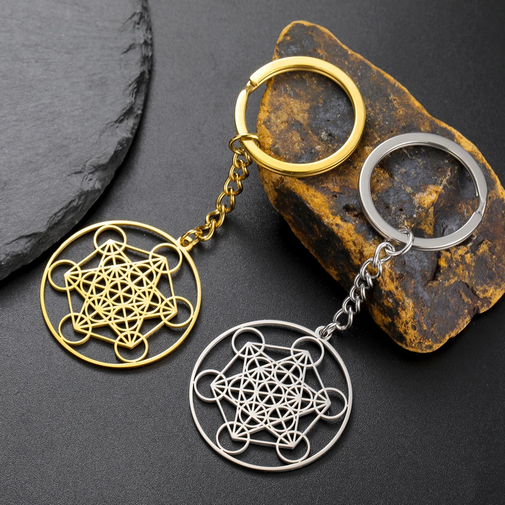 Dawapara Metatron Cube Keychain Seal Archangel Metatron Sacred Geometry Pendant Stainless Steel Spiritual Jewelry