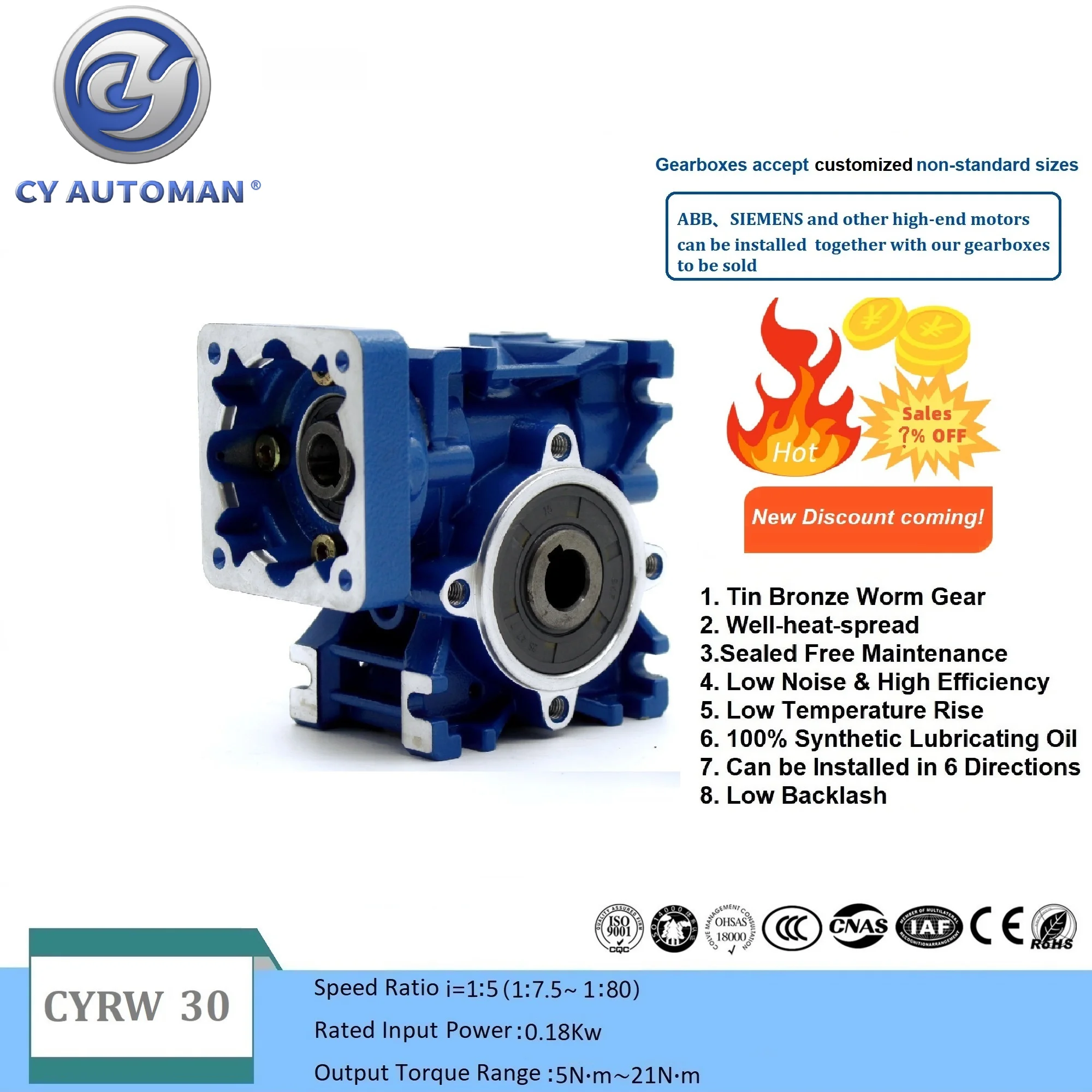 

CYAutoman Worm Gearbox NMRW 30 NMRW 030 CYRW30 Series Input 11/9mm Output 14mm Ratio 5:1/80:1 Suppliers Square Flange