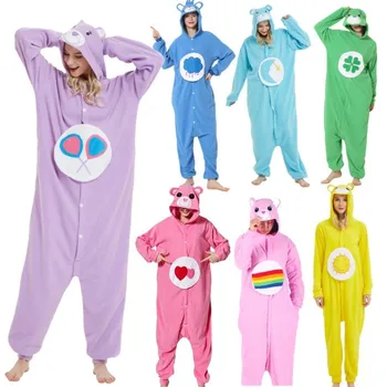 동물 만화 곰 Kigurumi 점프 슈트 잠옷 성인 폴라 플리스 후드 Onesies 잠옷 홈웨어 할로윈 코스프레 의상
