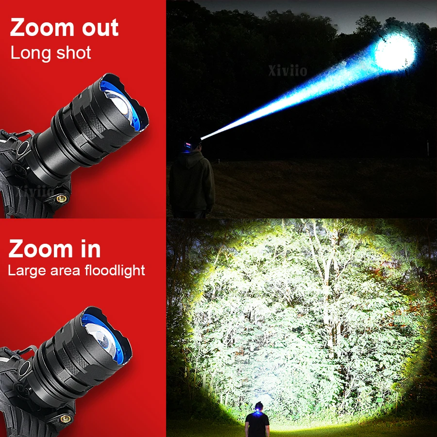 18000000LM Most Powerful LED Headlight Super Bright 3500M Zoom Tactical Lantern Rechargeable Outdoor Camping Fishing Flashlight