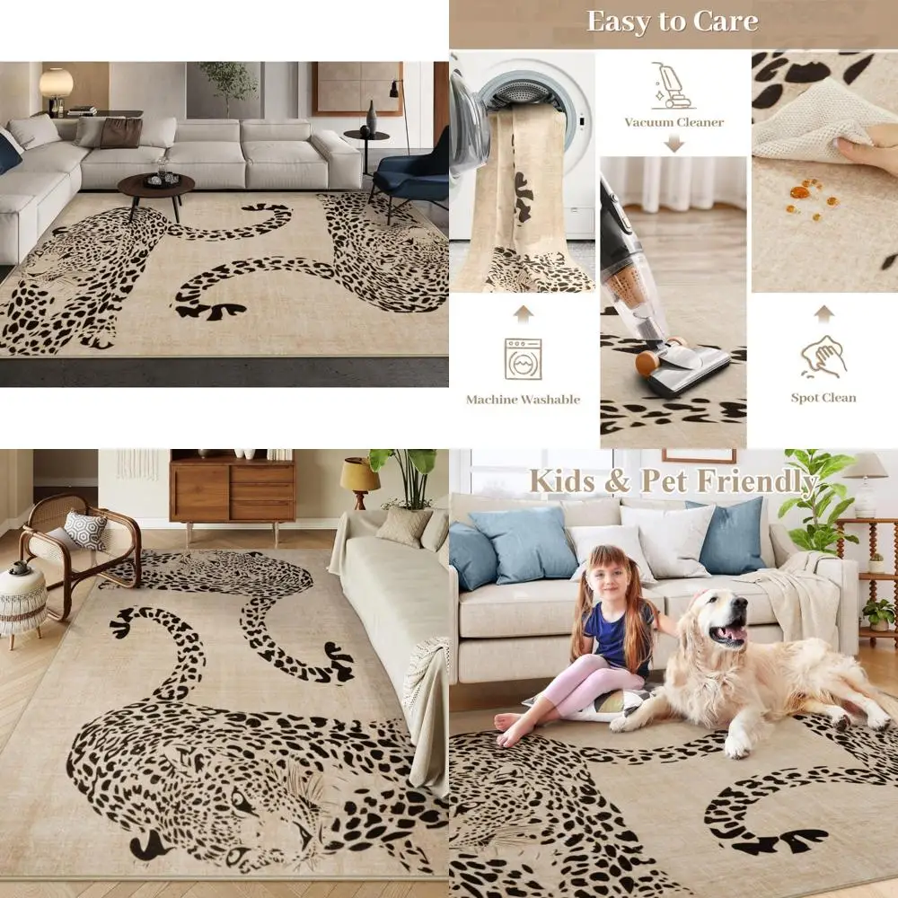 

Beige 8x10 Washable Area Rugs for Living Room, Modern Non-Slip Thin Soft Rugs for Bedroom, Large Car.