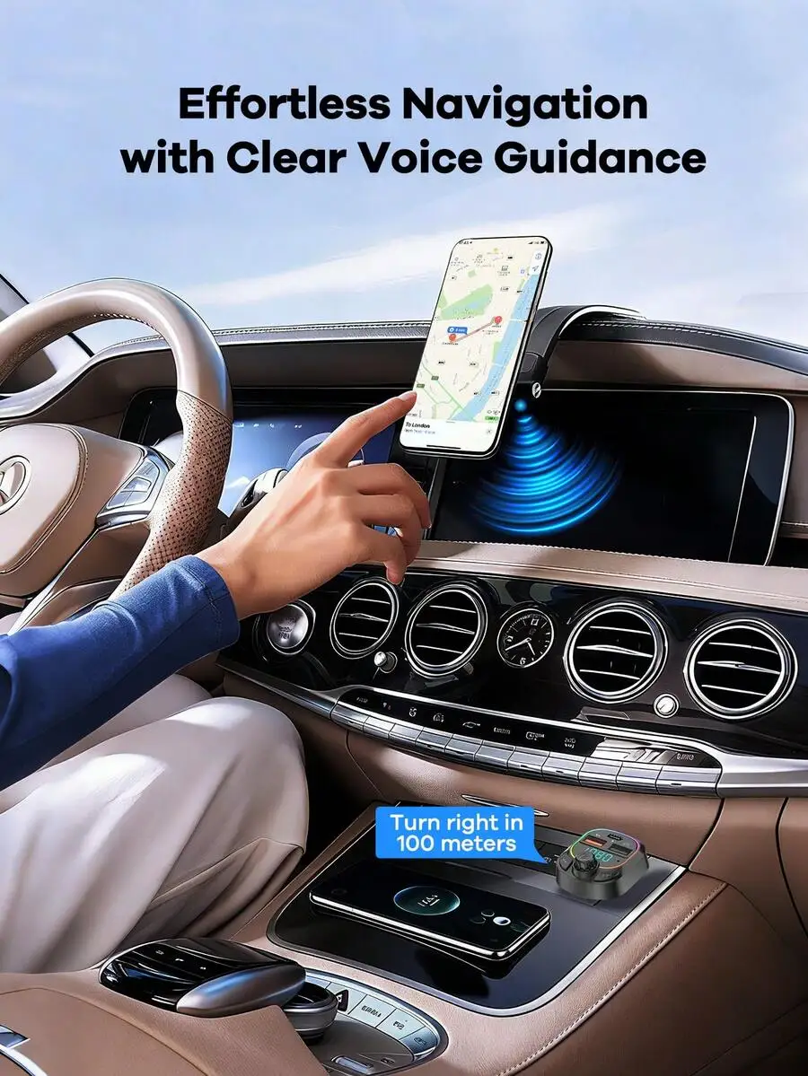 

3.1A Car Charger With Bluetooth, 2 USB + 1 Type-C Ports, Hands-Free Calling, Music Playback, RGB Light