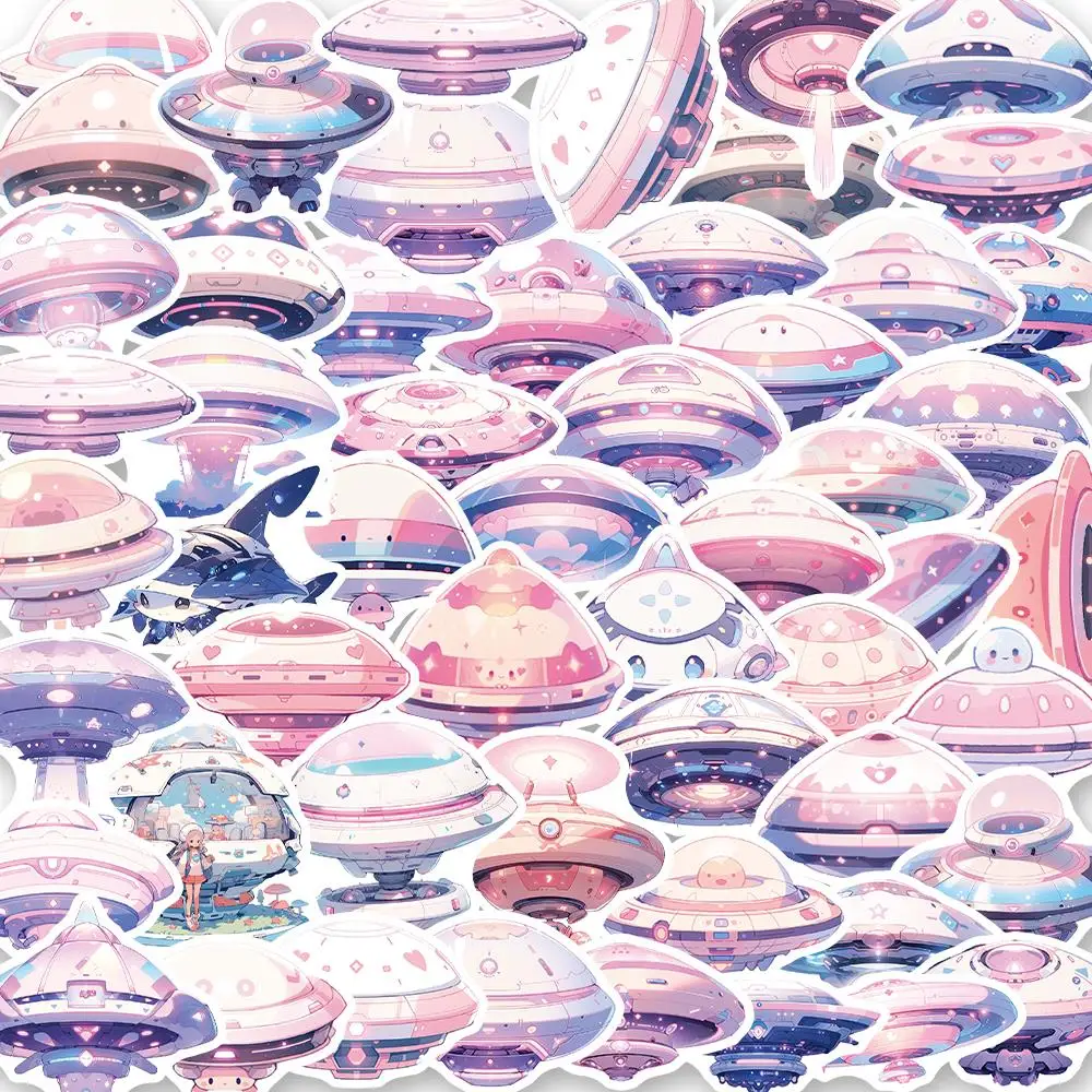 10/50PCS Cute Cartoon UFO Flying Saucer Aesthetic Stickers Decals Kids Toys Laptop Notebook Phone Suitcase Decoration Sticker