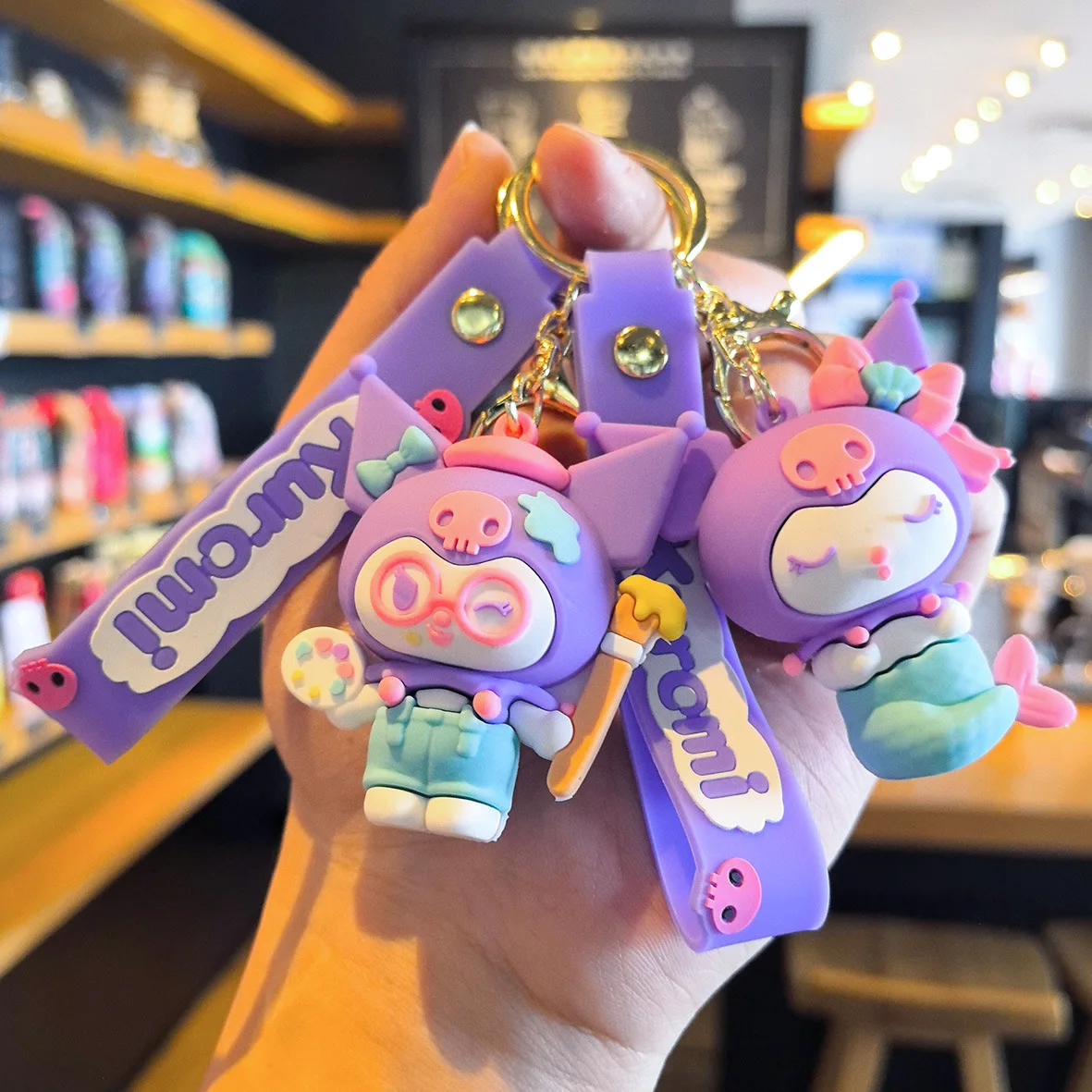 

New Sanrio Kawaii Anime Peripherals Kuromi Cute Cartoon School Bag Keychain Night Light Trendy Key Chain Gift Anime Cartoon